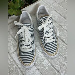 Marc Fisher Striped White and Gray Sneakers